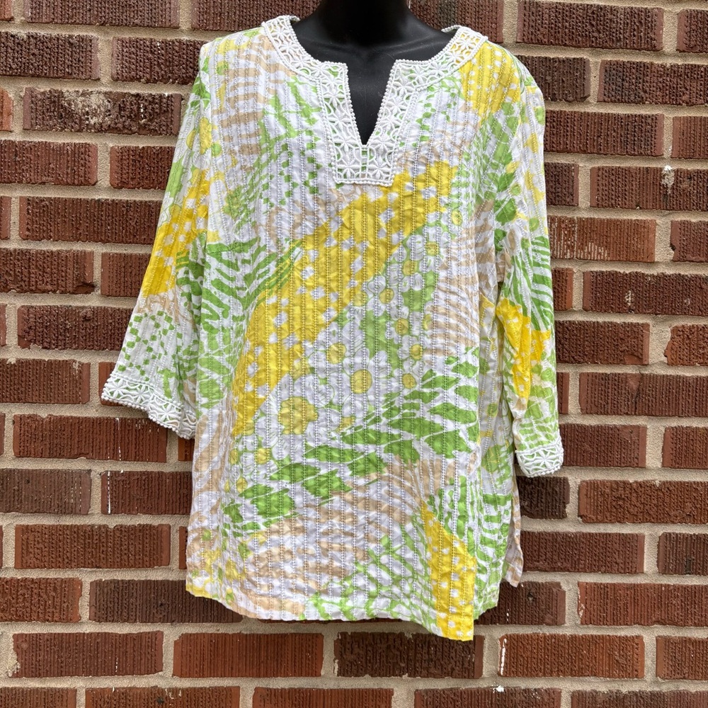 Alfred Dunner Women’s Multi Print 3/4 Sleeve Cotton Pullover Tunic/Top Size 16W